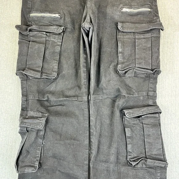 Black baggy wide leg cargo utility‎ jeans Women 15/30X33 high rise hip-hop - Picture 9 of 11